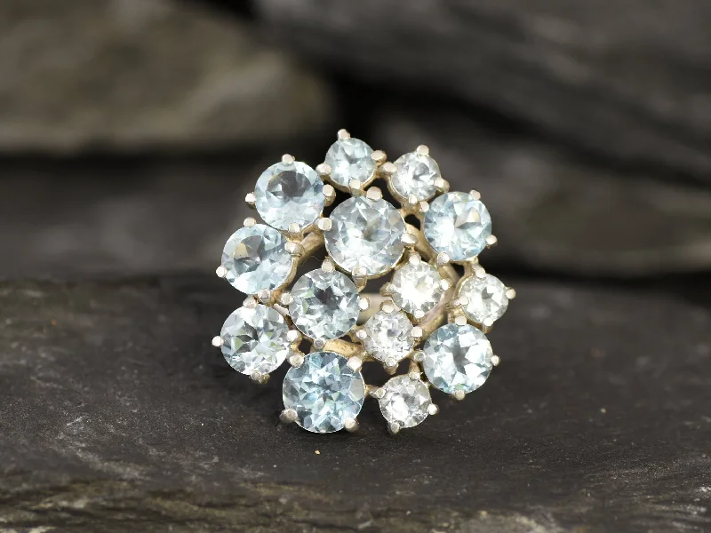 Custom Wedding Rings for Special Occasions-Blue Topaz Ring - Large Cluster Ring - Statement Cocktail Ring