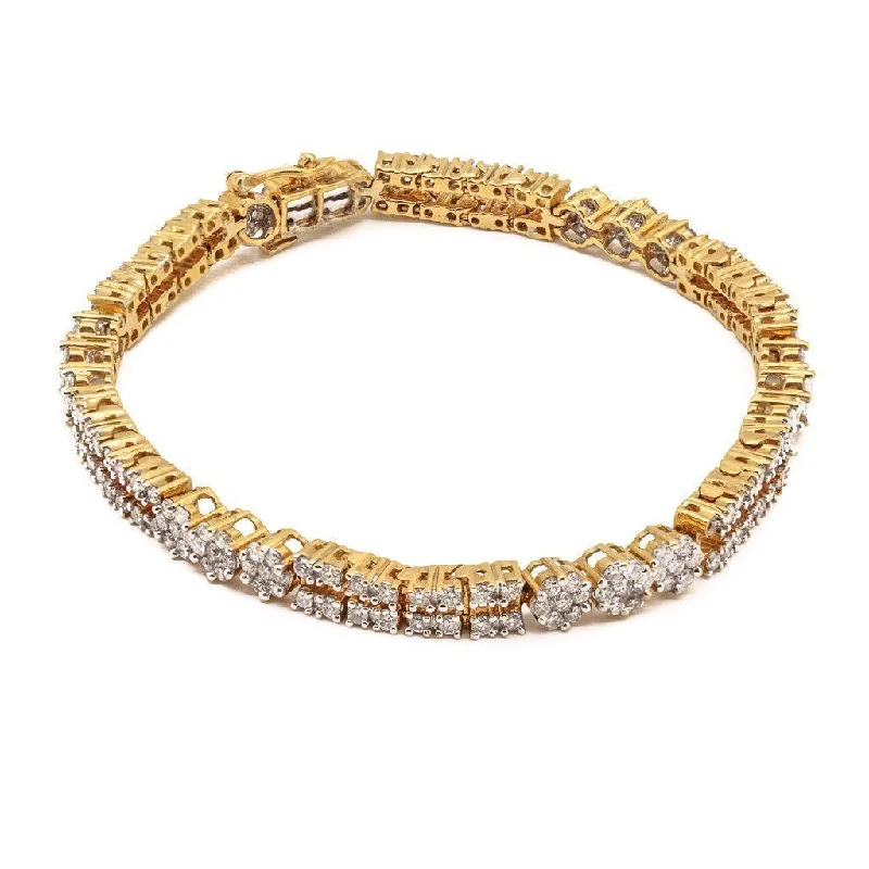 Healing Gemstone Bracelets for Women-4.03CT Diamond Modern Tennis Bracelet Set In 18K Yellow Gold W/ Fold Over Closure