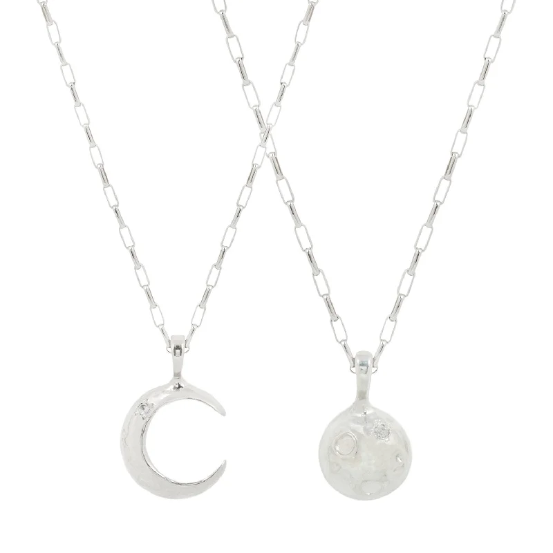 Layered Necklaces-MOON PHASES FRIENDSHIP NECKLACE SET / STERLING SILVER