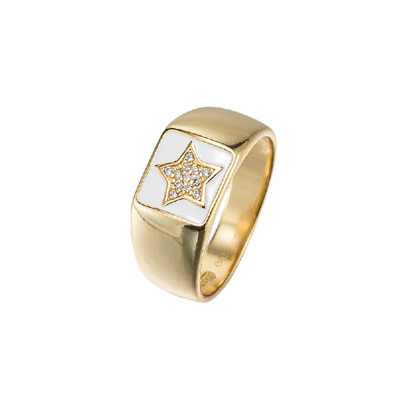 Stackable Diamond Rings-Sterling Silver Star Signet Ring