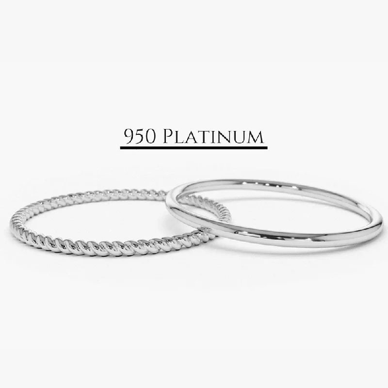 Simple Engagement Rings for Women-Platinum 1.2MM Wedding Band Set