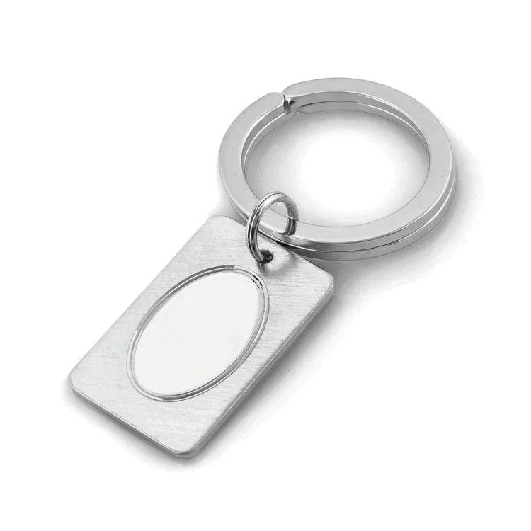 Custom Rings for Special Occasions-Rhodium Finish Oval Center Signet Key Ring