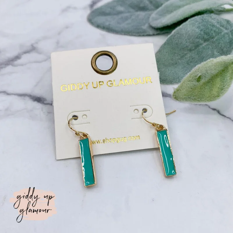 Classic Crystal Drop Earrings-Rectangle Dangle Earrings in Turquoise and Gold