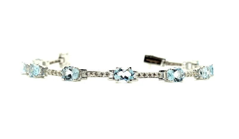 Thin Beaded Bracelets for Teen Girls-Aquamarine & Diamond Hot-cake Bracelet/ Item Code :BR 6