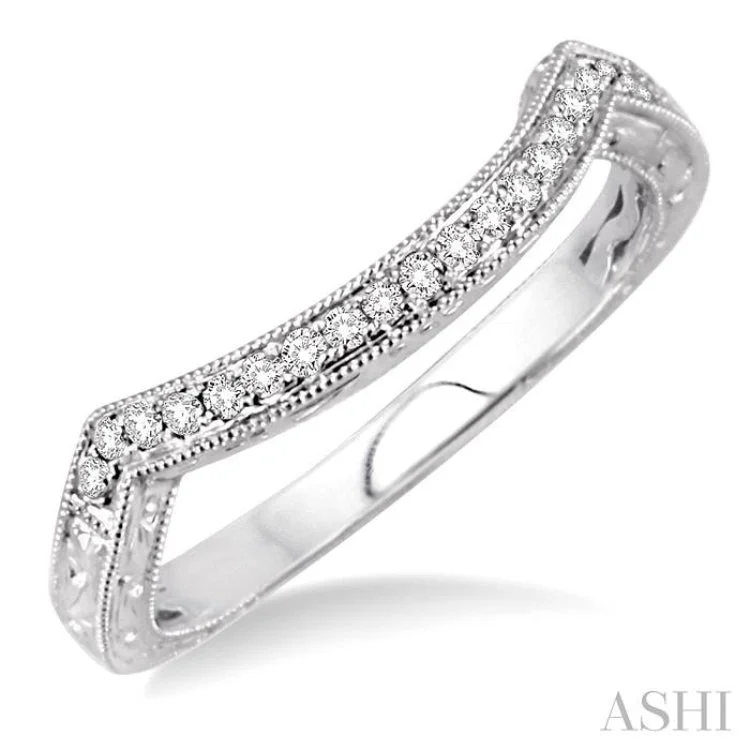 Matching Promise Rings Sets-1/6 Ctw Round Cut Diamond Matching Wedding Band in 14K White Gold