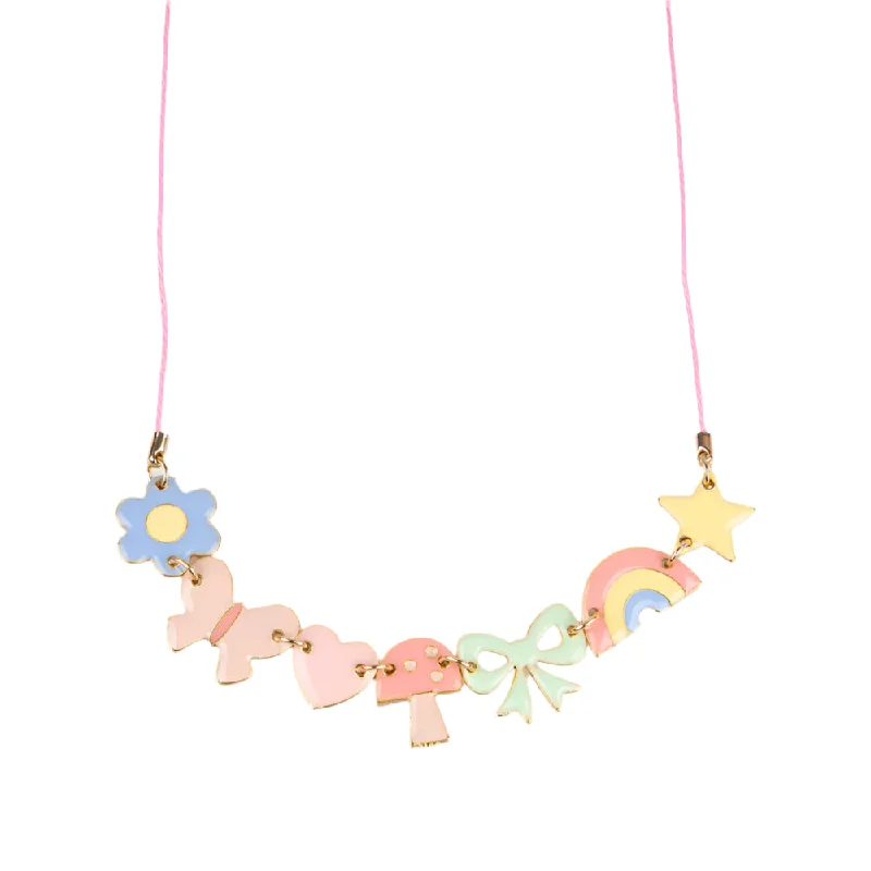 Fashion Necklaces-Pretty Pastel Enamel Charm Necklace