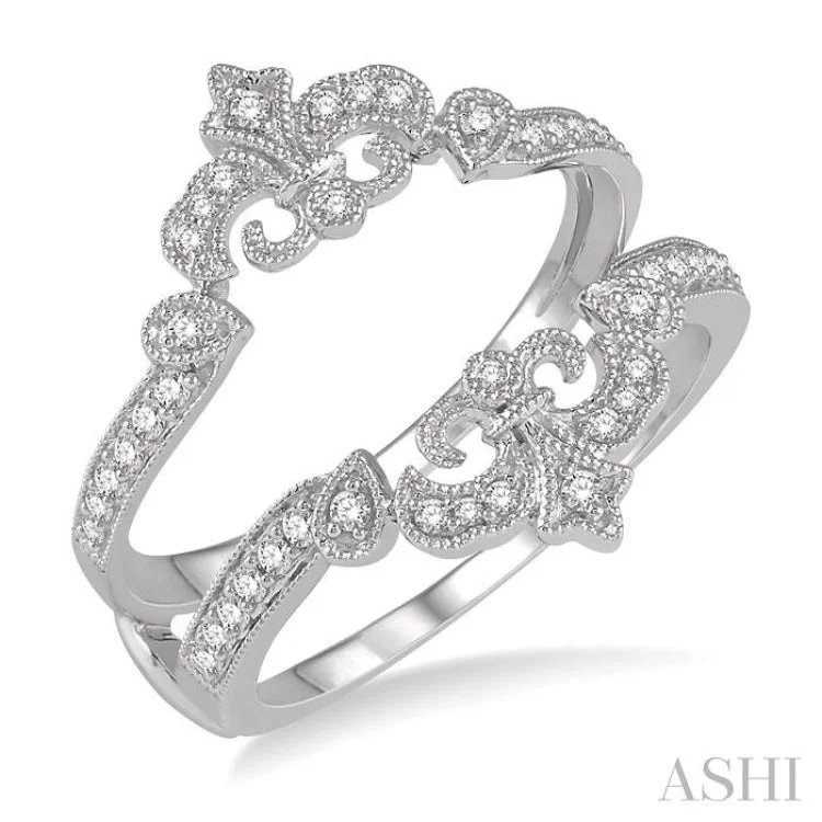 Customizable Engagement Rings-1/4 ctw Oval Fleur De Lis Round Cut Diamond Insert Ring in 14K White Gold