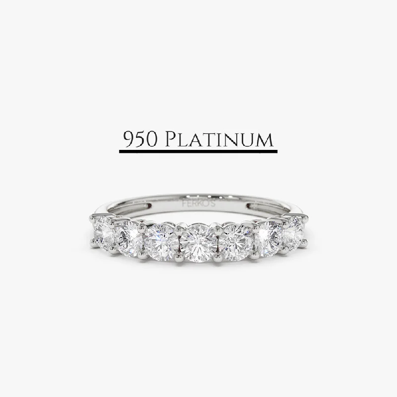 Handmade Wedding Ring Bands-Platinum 7 Stone Basket Setting Diamond Wedding Ring 0.70ctw