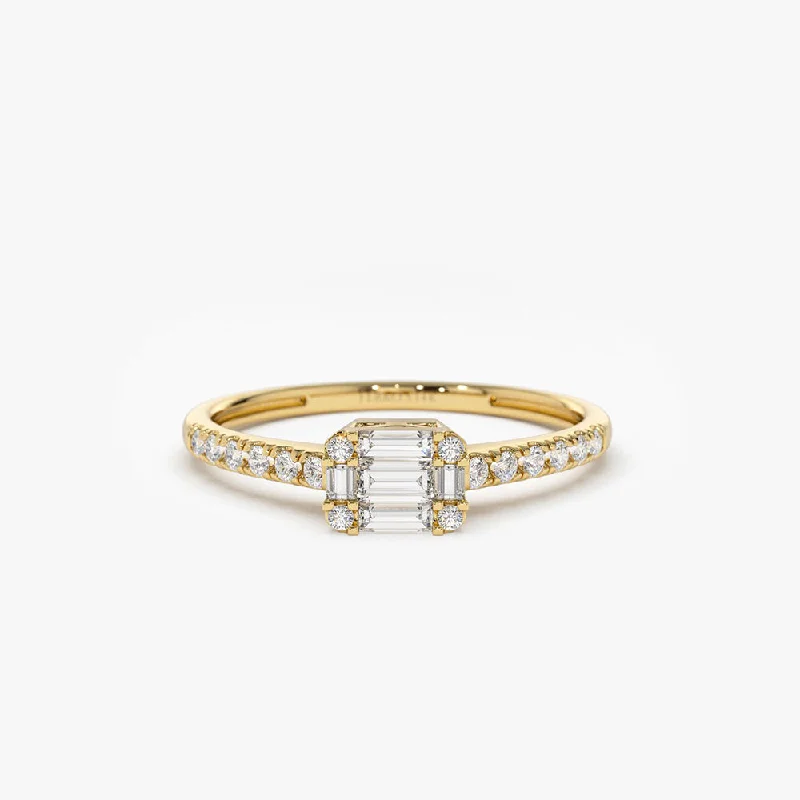 Classic Engagement Ring Styles-14k Illusion Setting East to West Baguette Diamond Ring