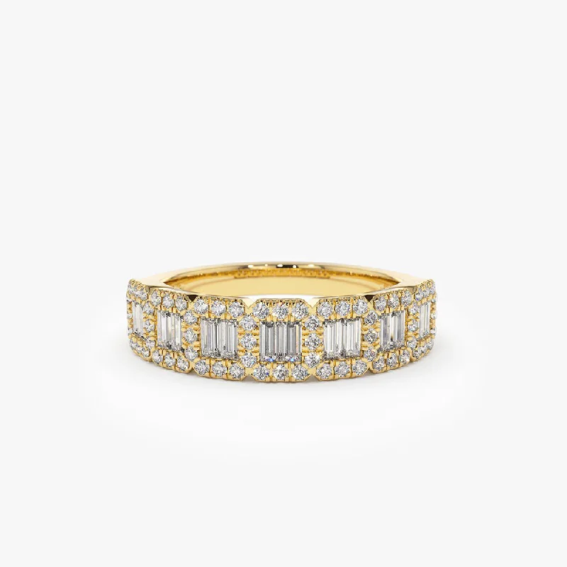 Matching Promise Rings Sets-14K Gold Unique Baguette and Round Diamond Anniversary Ring