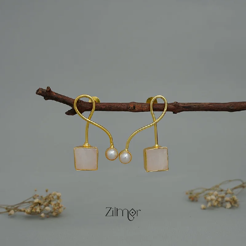 Trendy Drop Hoop Earrings-ZA1011160 - Western Drop Pearl with Natural stone Earrings