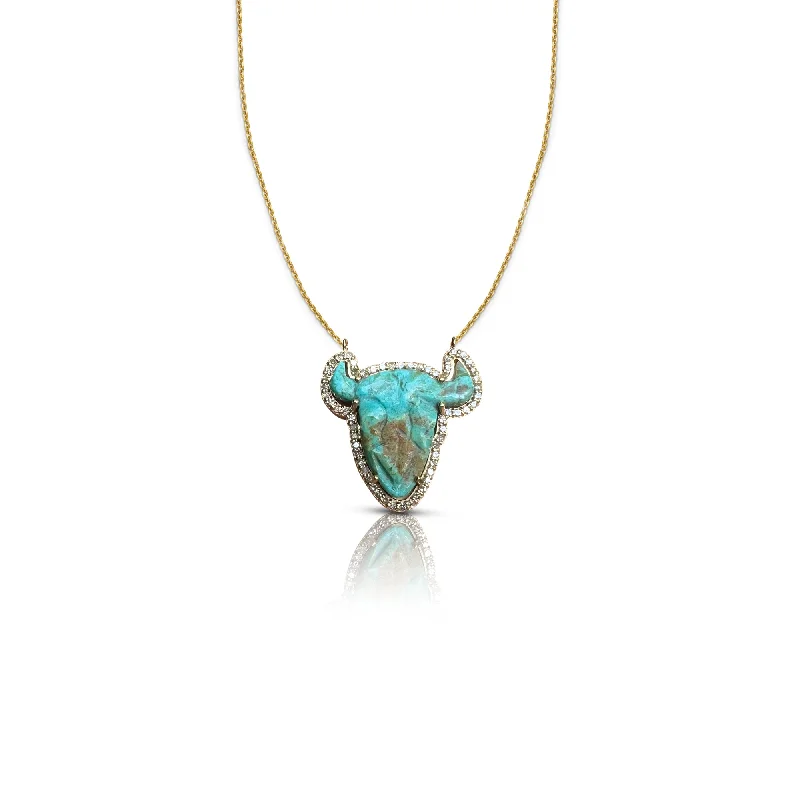 Travel Necklaces-14k Turquoise Bull Necklace