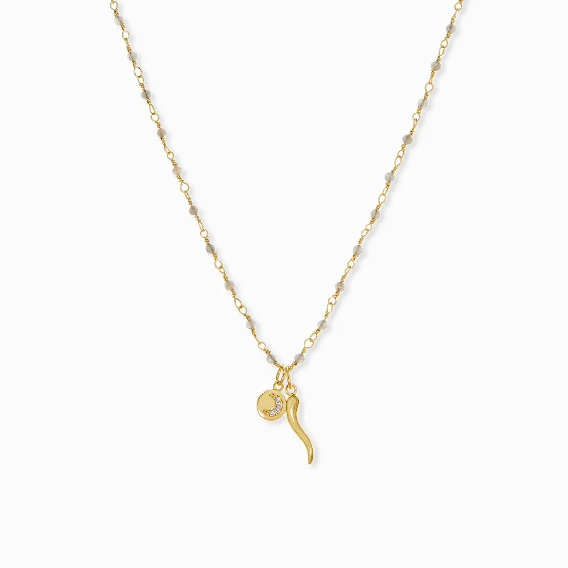 Heart Pendant Necklaces-Italian horn and cz charm necklace