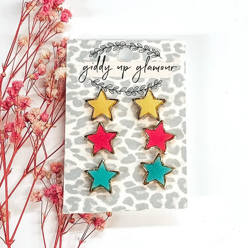 Luxury Gemstone Earrings-Multicolored Druzy Star Earring Set