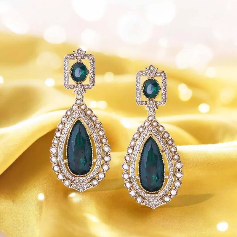 Modern Gemstone Earrings-Emerald Rinaya Danglers