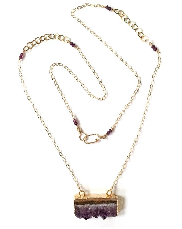 Long Necklaces-necklace . raw amethyst slab