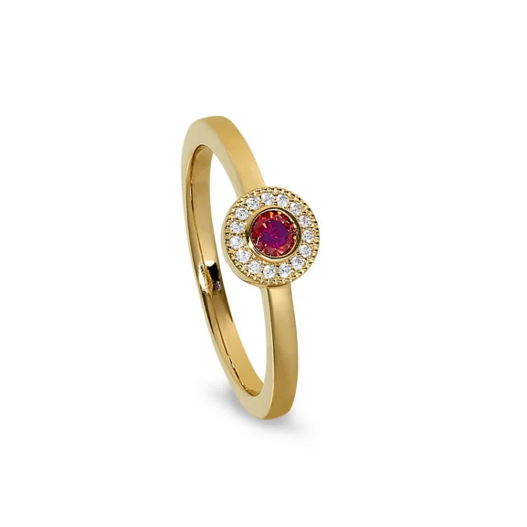 Custom Vintage Wedding Rings-Gold Finish Sterling Silver Micropave Round Simulated Pink Sapphire Ring with Simulated Diamonds Size 10