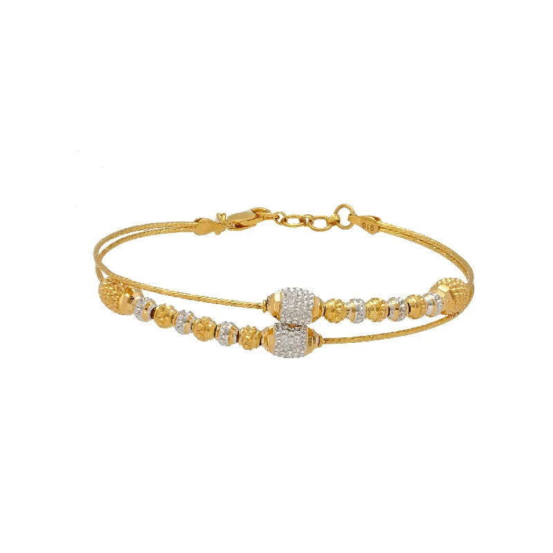 Women’s Silver Charm Bracelets-22K Multi Tone Gold Layered Bracelet  W/ Textured Gold Oblong & Ball Beads