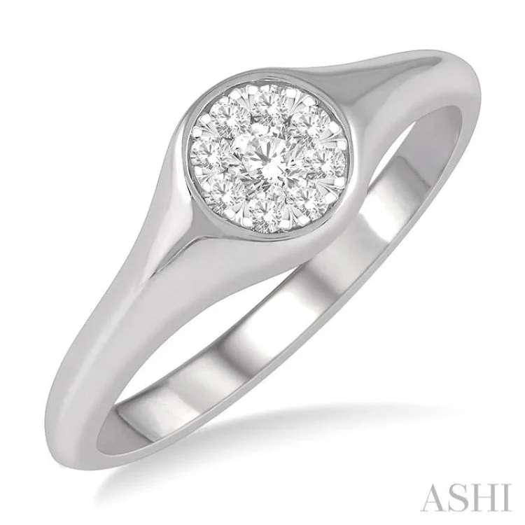 White Gold Wedding Bands-1/6 ctw Round Shape Lovebright Diamond Ring in 14K White Gold