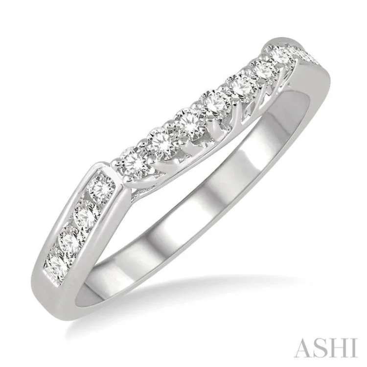 High-End Custom Engagement Rings-1/3 ctw Straight Row Round Cut Diamond Wedding Band in 14K White Gold