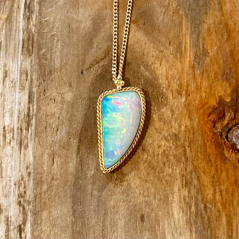 Chakra Necklaces-18K Gold Tooth Opal Pendant Necklace