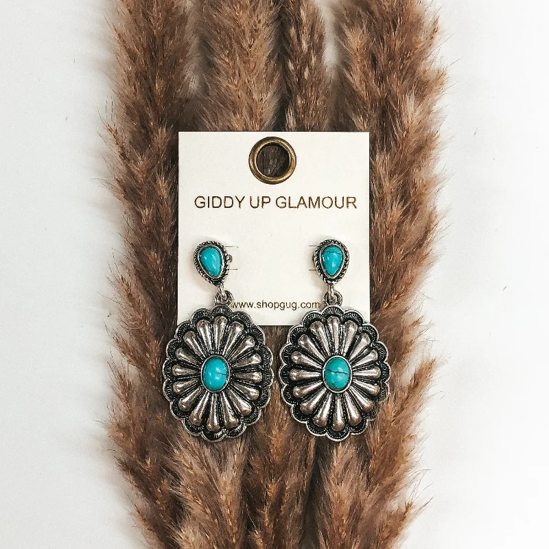 Large Hoop Earrings for Women-Western Concho Stone Earrings in Turquoise