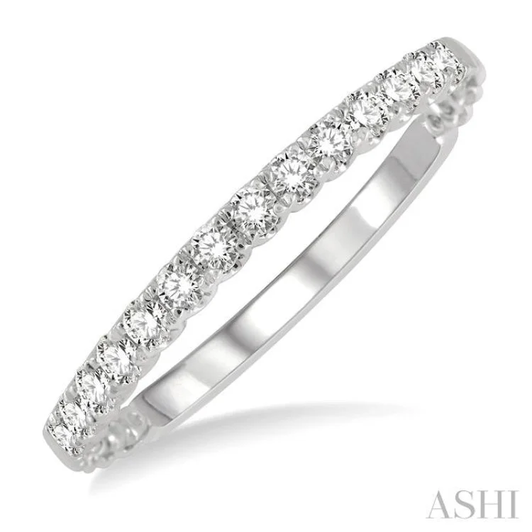 Custom Wedding Bands for Her-1/4 ctw Lattice Round Cut Diamond Wedding Band in 14K White Gold