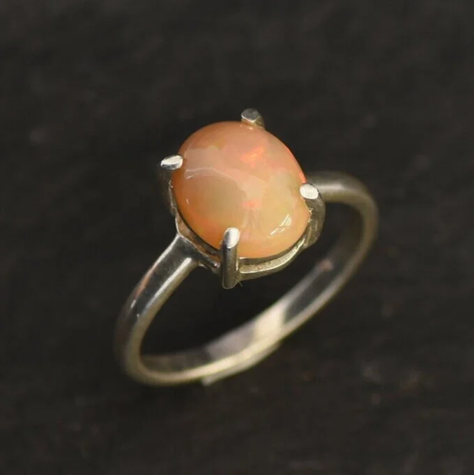 Custom Gold Rings for Men-Natural Opal Ring - Fire Opal Ring - Classic Solitaire Ring