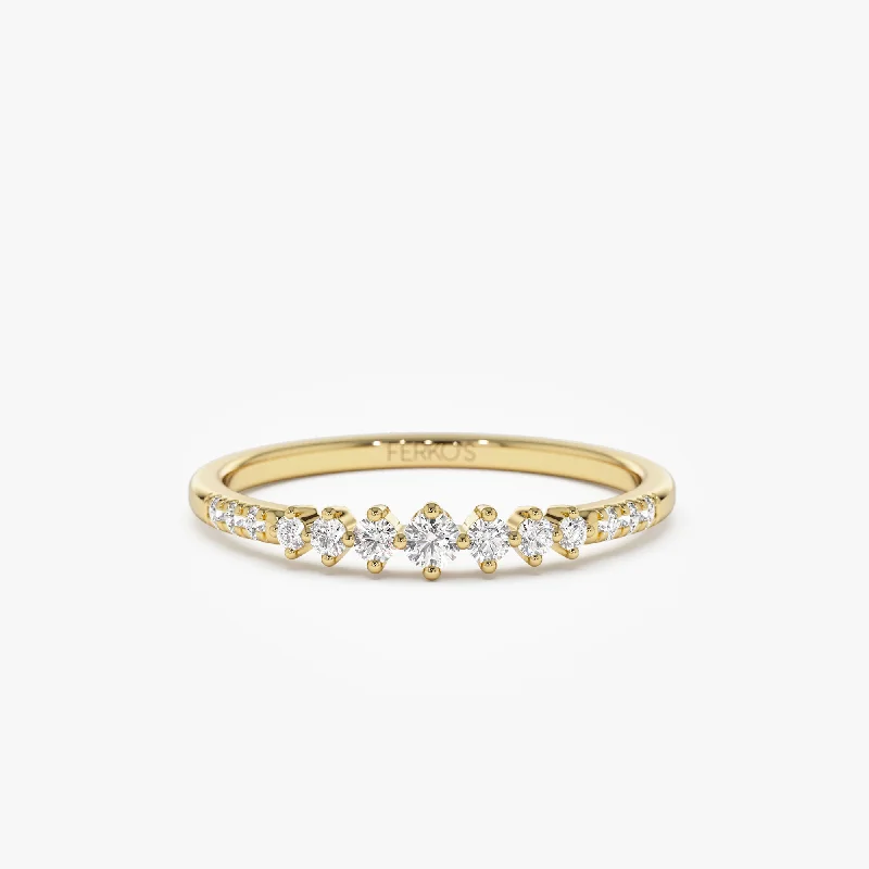 Classic Wedding Rings with Birthstones-14k Dainty Graduating Diamond Wedding Ring