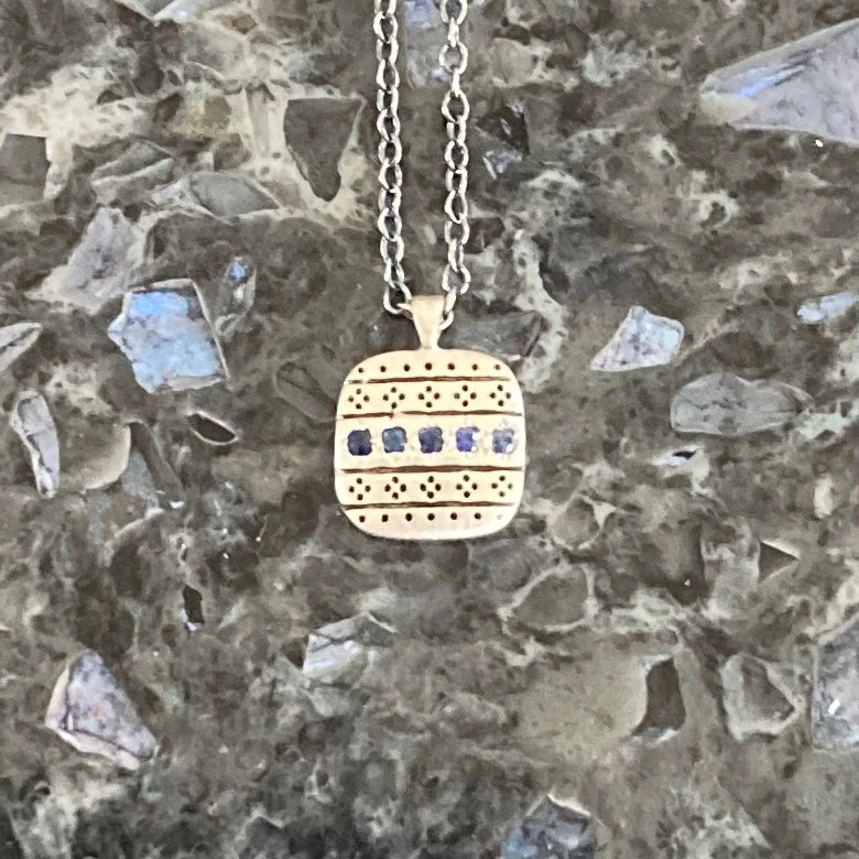 Trendy Gold Necklaces-Wanderer Sapphires and Sterling Silver Square Pendant Necklace