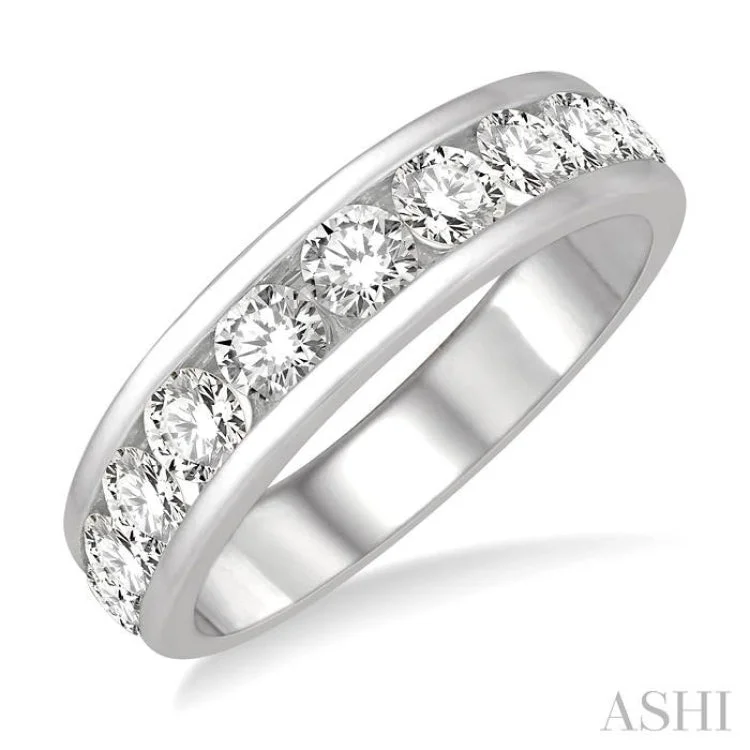 Custom Promise Rings for Couples-1 1/2 ctw Channel Set 11 Stone Round Cut Diamond Wedding Band in 14K White Gold