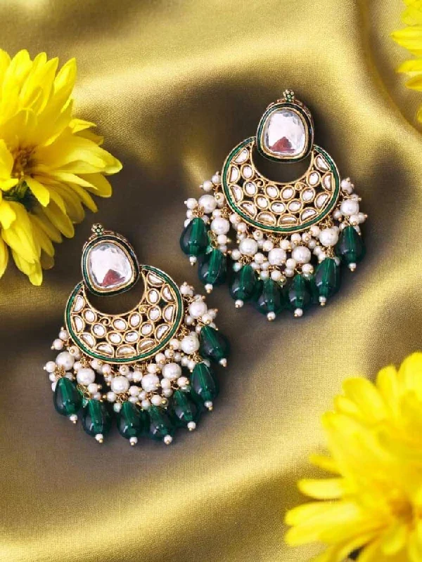 Silver Stud Earrings-Emerald Aabriti Chandbalis