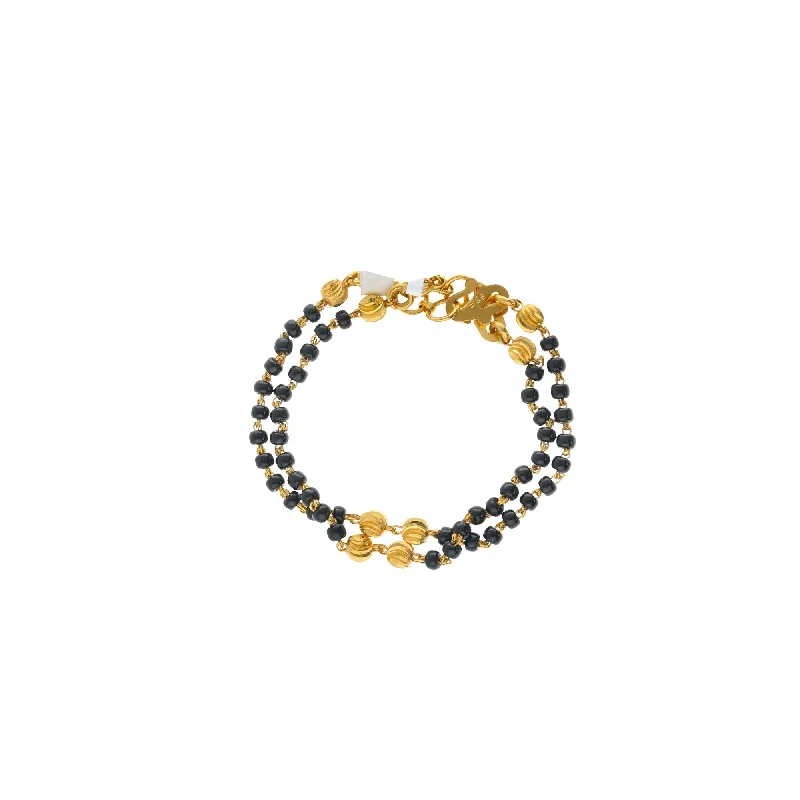 Custom Beaded Bracelets for Couples-22K Yellow Gold Link Peace Traditonal Baby Bracelet W/ black-beads, 7.2 grams