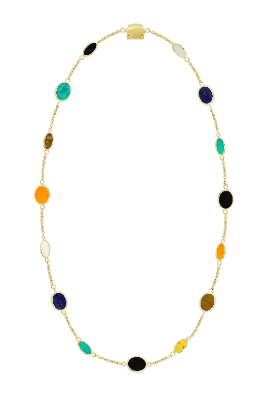 Trendy Gold Necklaces-Multi Oval Gemstone Gold Chain Necklace