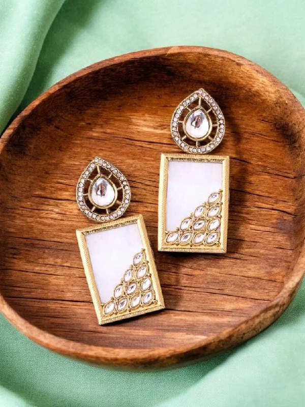 Crystal Pearl Earrings-Ivory Jisha Danglers