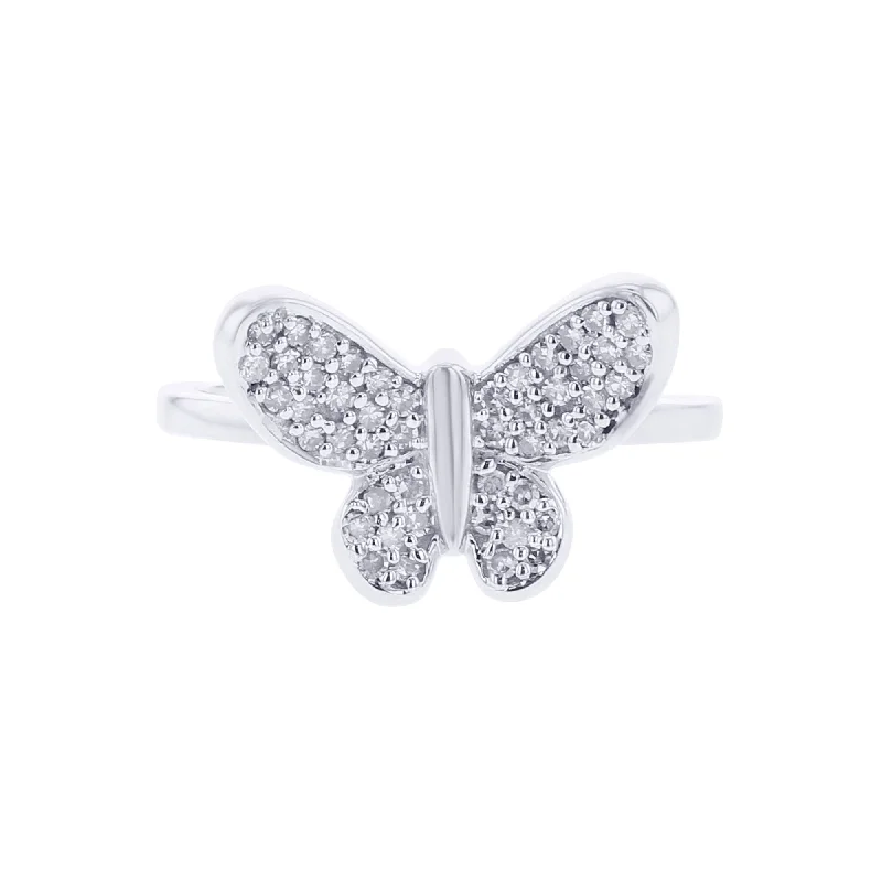 Handmade Promise Wedding Bands-Silver Delicate Butterfly Diamond Ring