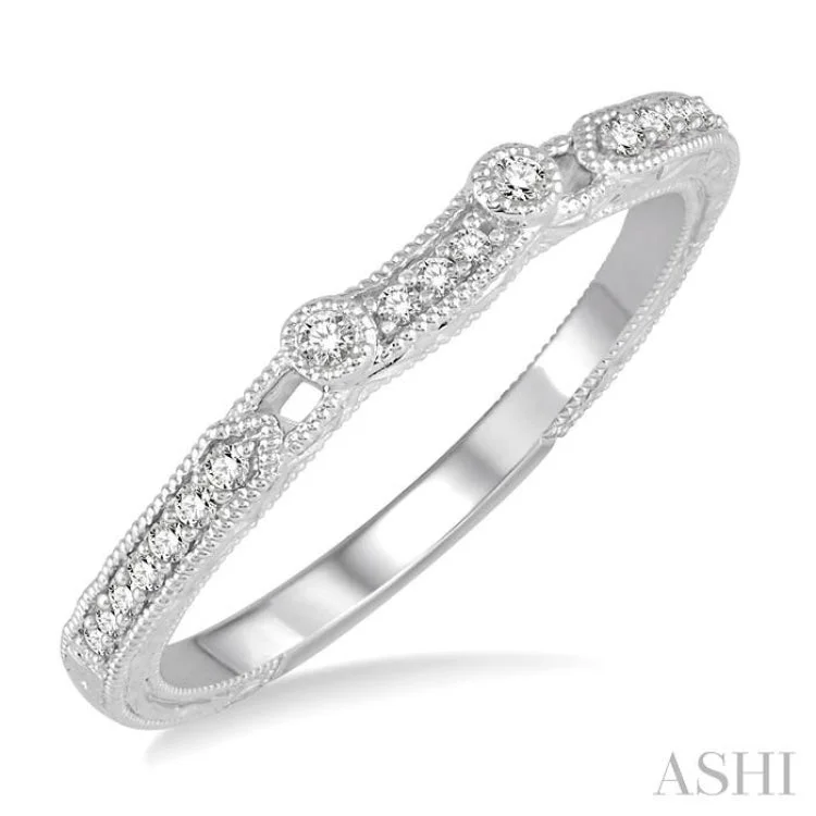 Custom Stacked Wedding Rings for Women-1/10 Ctw Round Cut Diamond Wedding Band in 14K White Gold