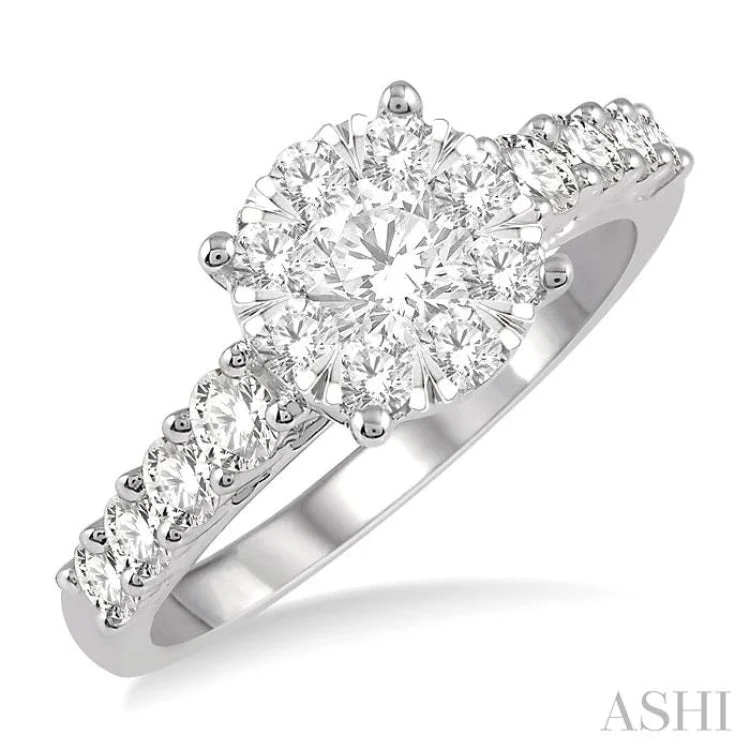 Customizable Engagement Rings-1 1/10 Ctw Round Cut Lovebright Diamond Ring in 14K White Gold