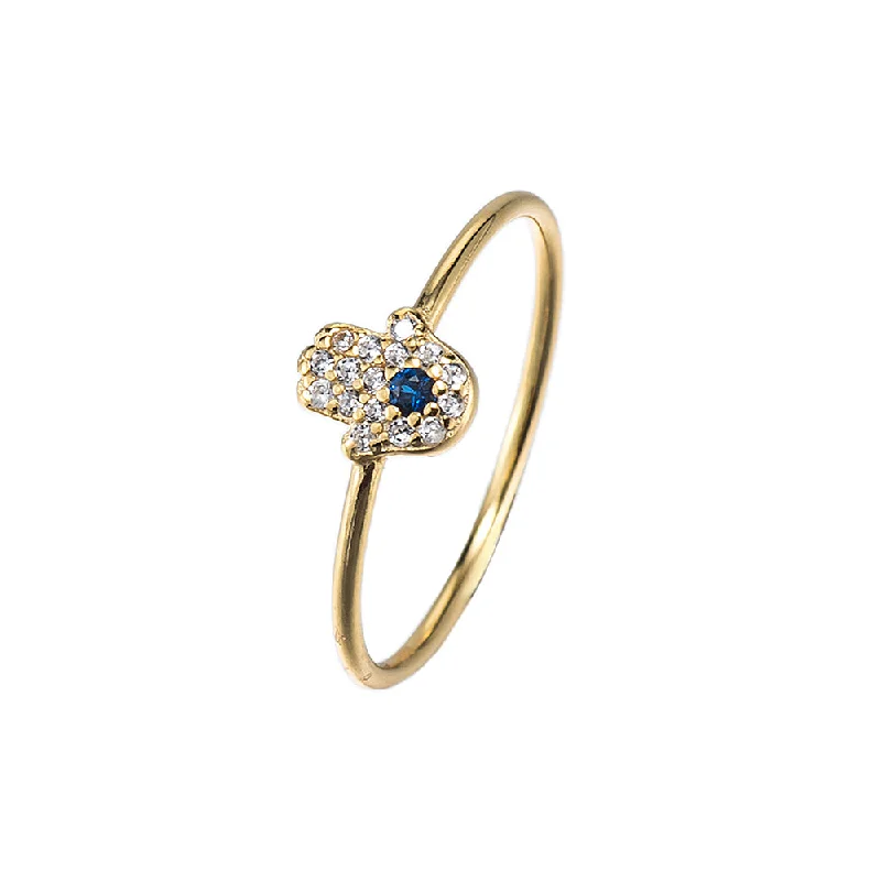 Affordable Gold Rings-Hamsa Hand CZ Ring