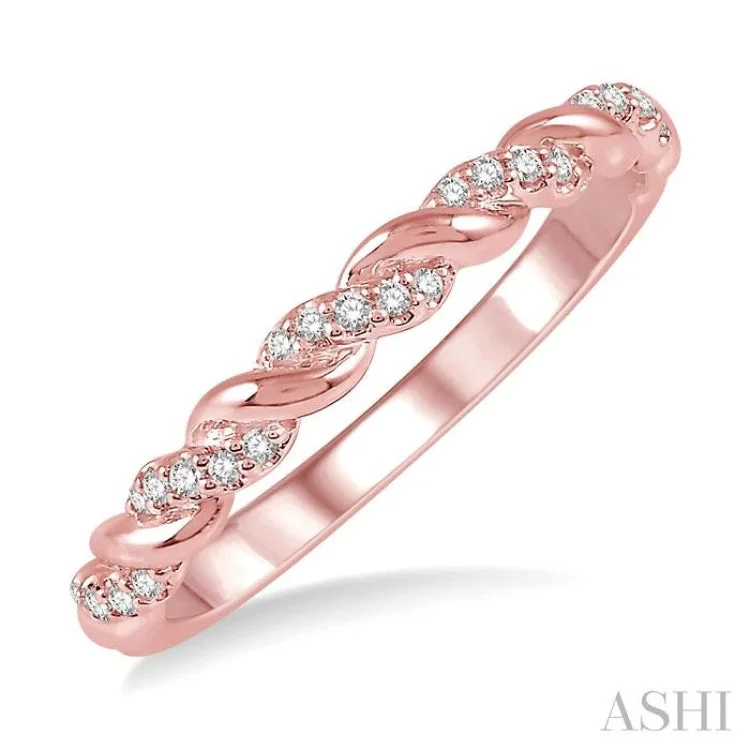 Custom Wedding Bands with Engraving-1/10 Ctw Twisted Round Cut Diamond Stackable Band in 14K Rose Gold