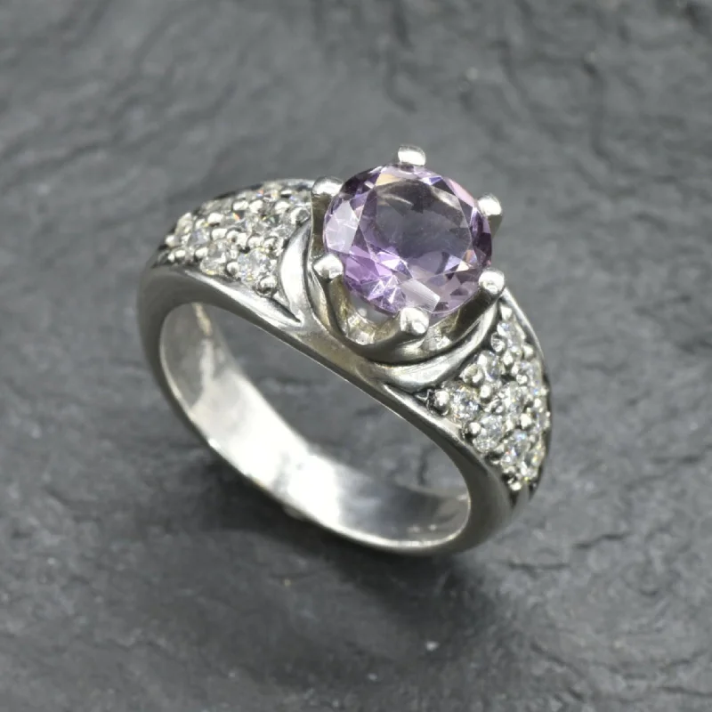 Rose Gold Wedding Rings for Women-Edwardian Amethyst Ring - Vintage Amethyst Ring - Purple Engagement Ring