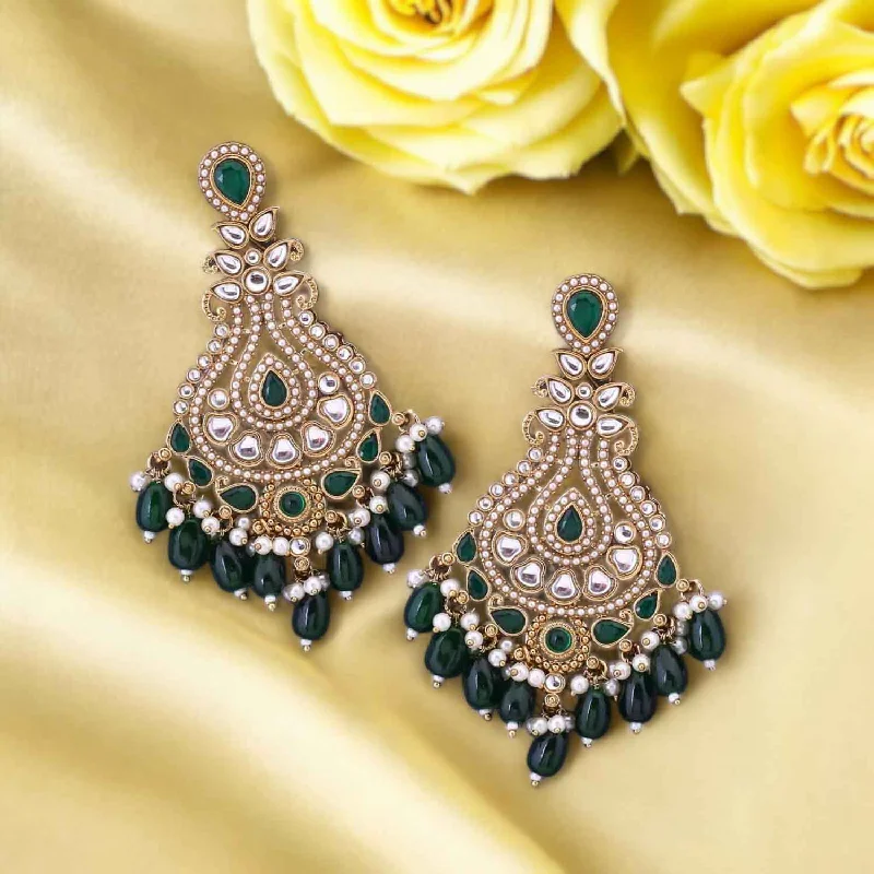 Dazzling Silver Drop Earrings-Emerald Maalika Chandbalis