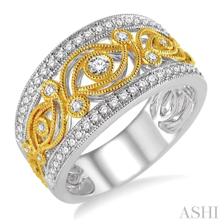 Men’s Wedding Bands with Birthstones-1/2 Ctw Round Cut Diamond Fashion Band in 14K White and Yellow Gold