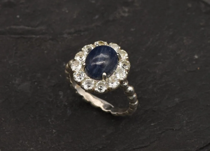 Wedding Rings with Custom Settings-Genuine Sapphire Ring - Blue Flower Ring - Cocktail Sapphire Ring