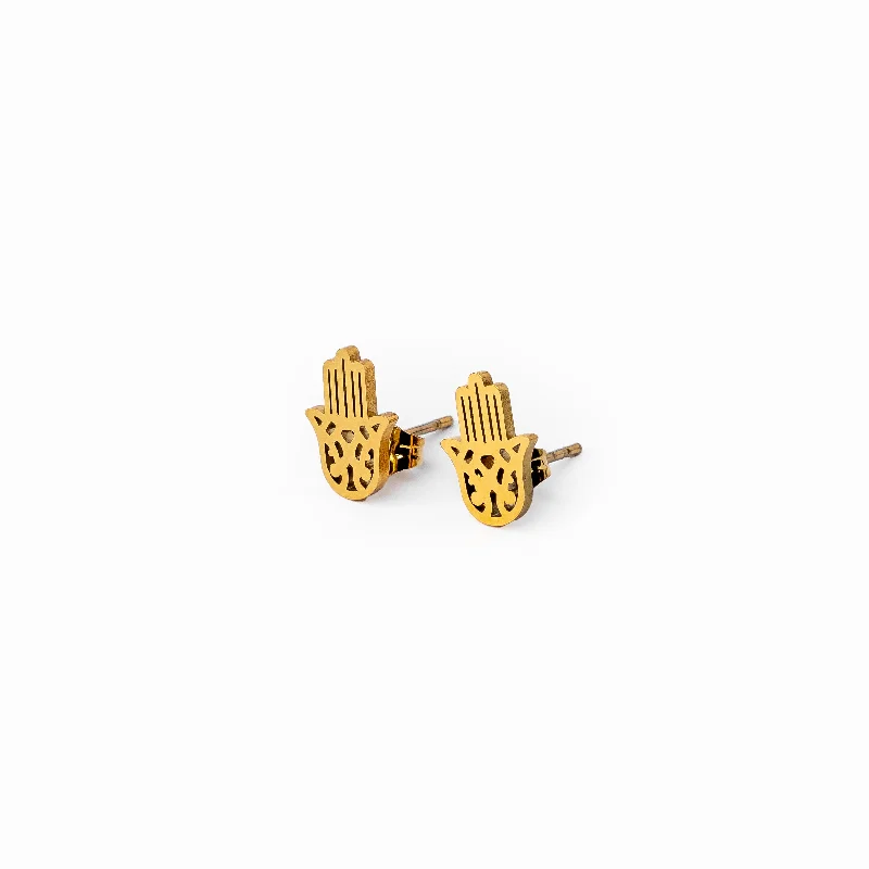 Sparkling Designer Earrings-Hamsa Hand Stud Earrings - Gold