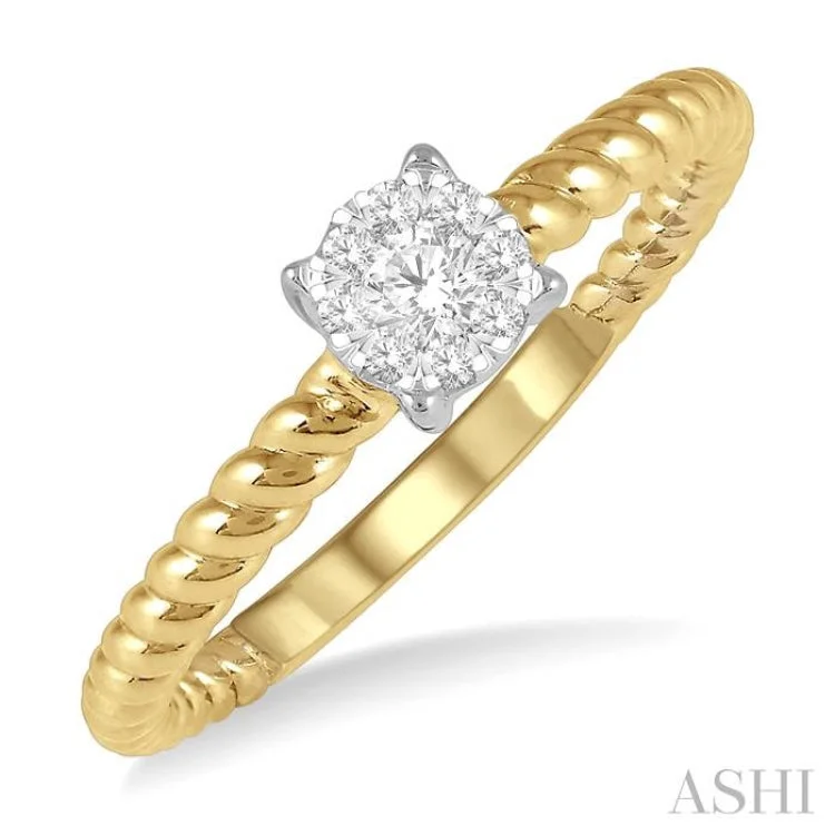 Affordable Custom Wedding Bands-1/6 Ctw Rope Shank Lovebright Round Cut Diamond Ring in 14K Yellow and White Gold