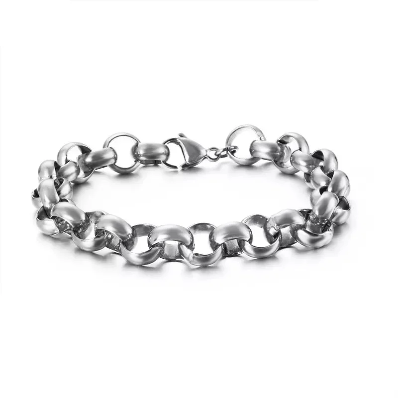 Silver Chain Bracelets for Men-Stainless Steel 10mm Roly Poly Chain Bracelet