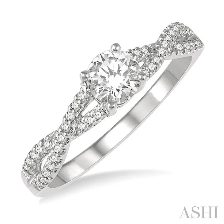 Personalized Engagement Ring Styles-3/8 Ctw Diamond Engagement Ring with 1/4 Ct Round Cut Center Stone in 14K White Gold